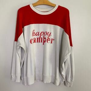 Aerie Red White Happy Camper Oversized Lounge Crewneck Sweatshirt Size M